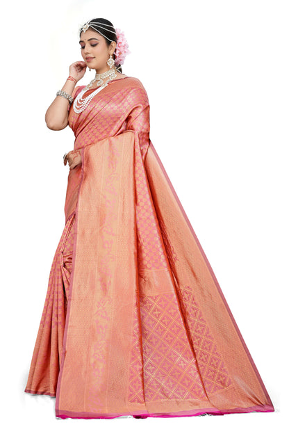 AXONIT Royal Banarasi Silk Saree with Intricate Golden Zari Weaving