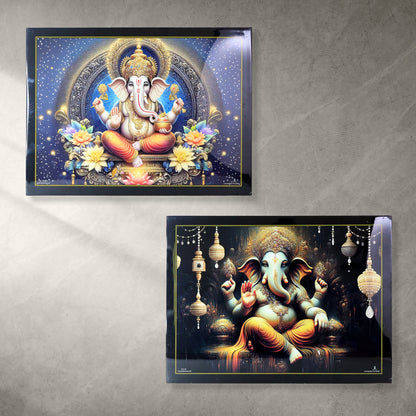 Divine Lord Ganesha Wall Painting With Wooden Frame Mix Design 60x45 Cm Approx (1 Pc)