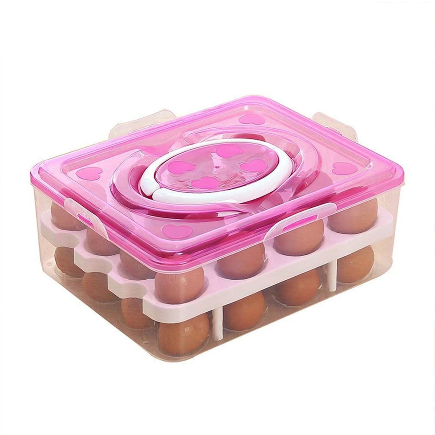 2-Layer 32 Grid Egg Tray with Lid – Storage Container with Handle (1 Pc)