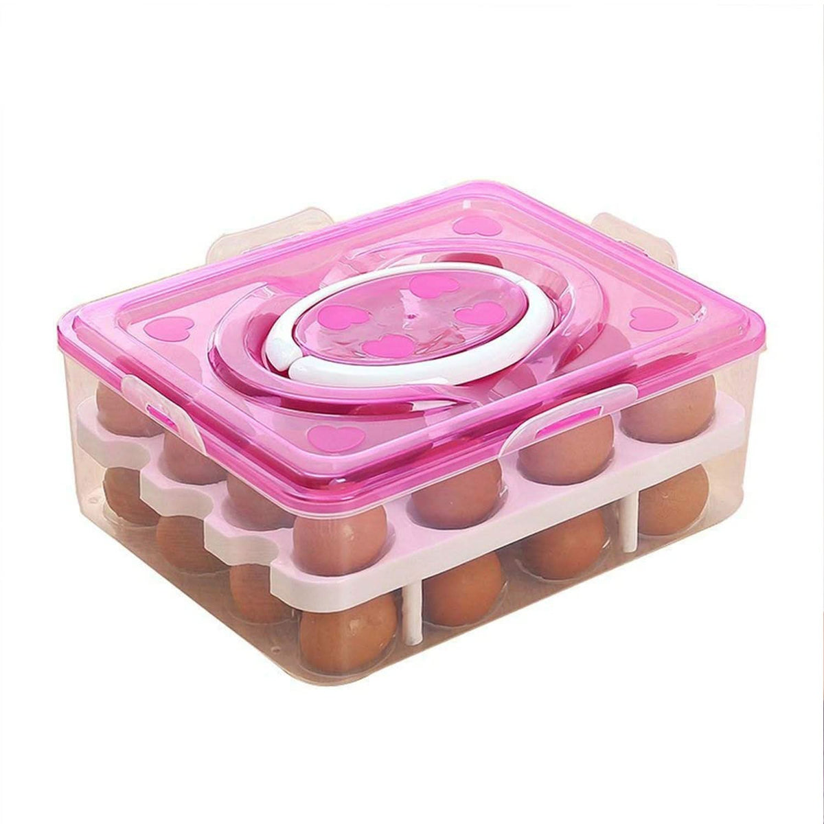 2-Layer 32 Grid Egg Tray with Lid – Storage Container with Handle (1 Pc) HP DD