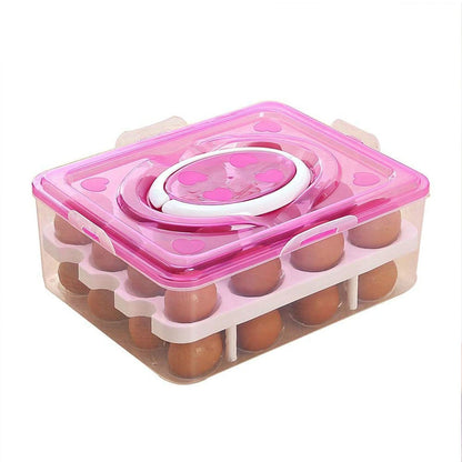 2-Layer 32 Grid Egg Tray with Lid – Storage Container with Handle (1 Pc)