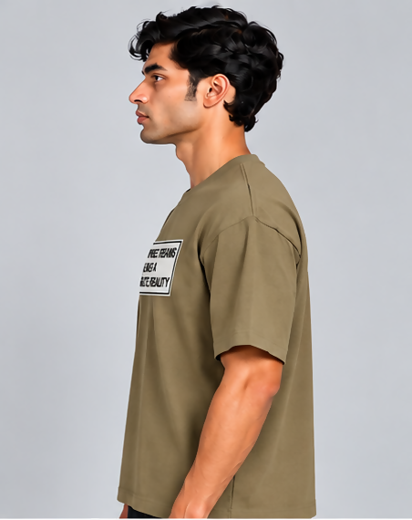 HUSTLE Men's Crew Neck Oversized Tees - Khaki