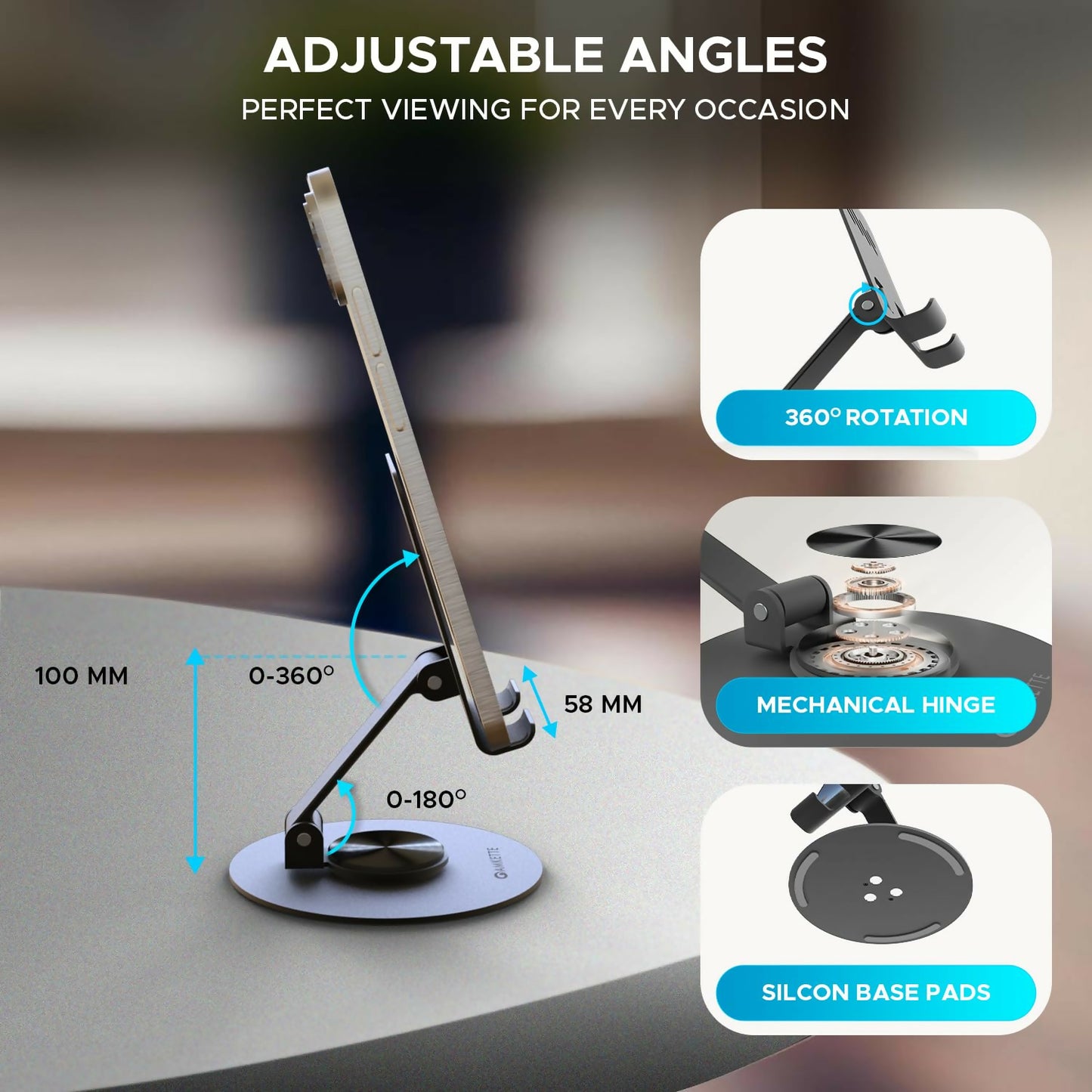 Premium 360° Foldable Desk Stand Multi-Angle & Height Adjustable for Smartphones & iPads