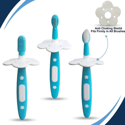 Luvlap baby 3 stage training toothbrush set with anti choking shield baby oral hygiene (blue) - HalfPe