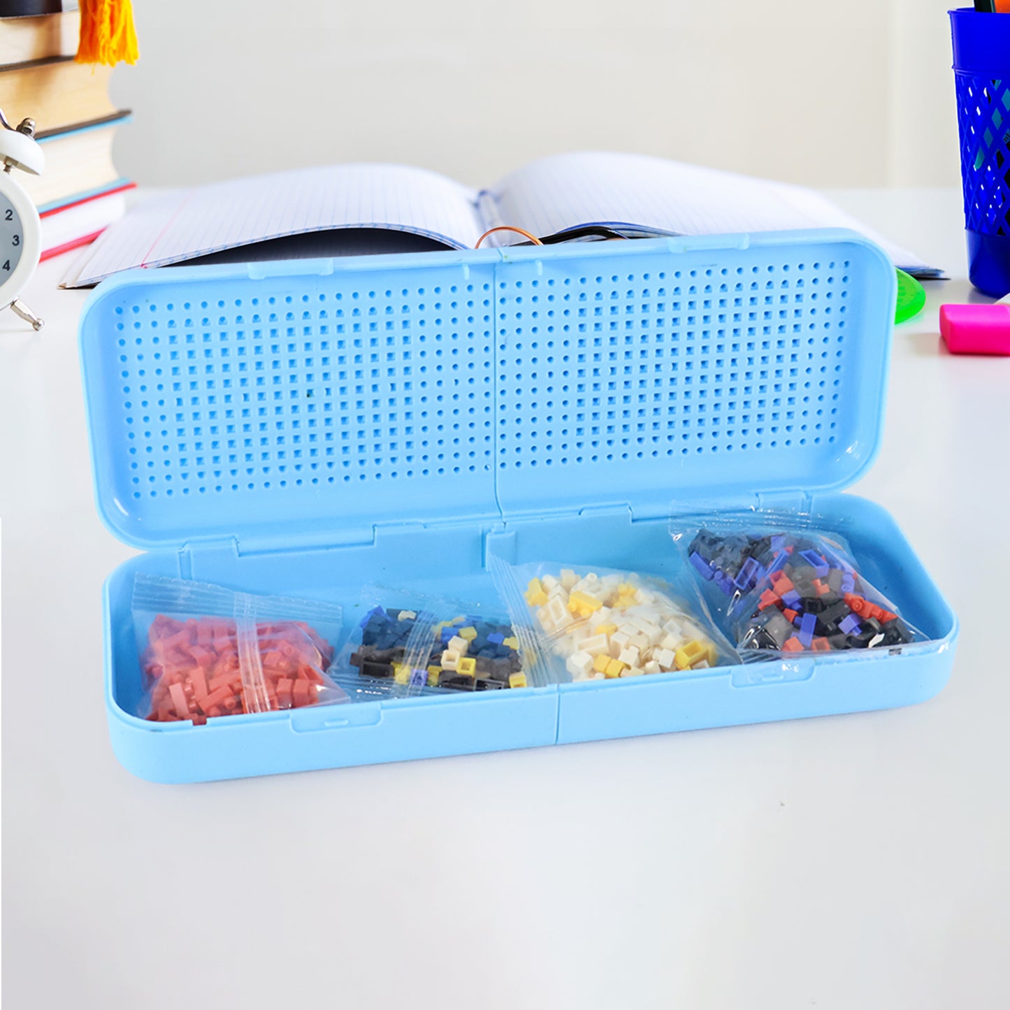 DIY Pixel Art Building Block Pencil Box for Creative Customizable Stationery Organizer Case with Block Design for Kids(1 Set)