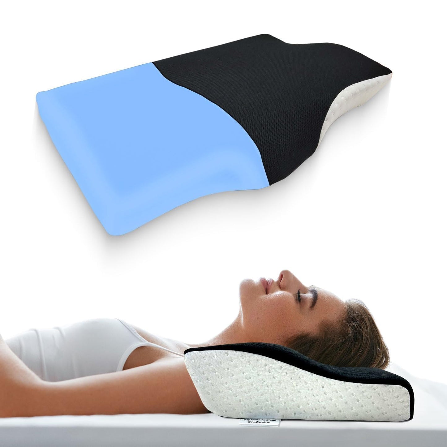 Sleepsia Cervical Pillow for Neck Pain & Shoulder Pain Relief |Orthopedic Memory Foam Pillow, Cervical Pillow, Neck Support Medical Pillow - Black/White (Gel)