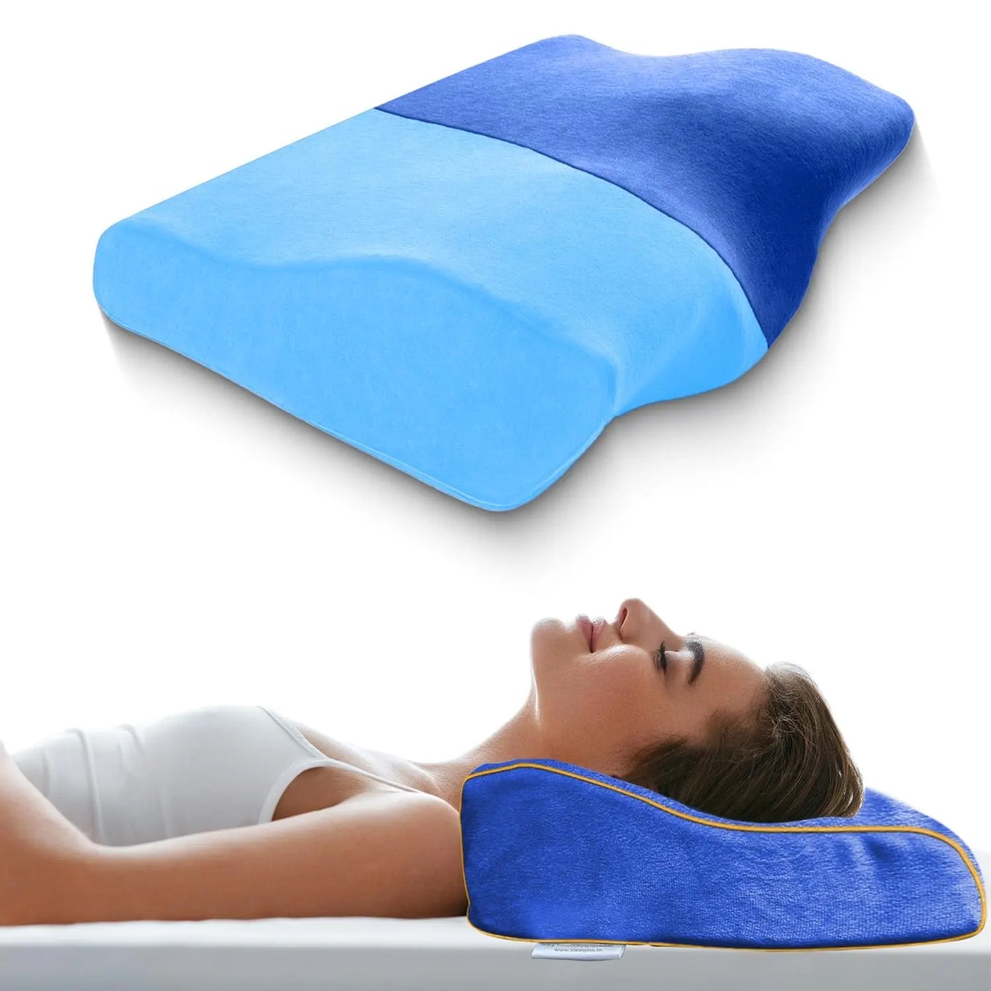 Sleepsia Cervical Pillow for Neck Pain & Shoulder Pain Relief |Orthopedic Memory Foam Pillow, Cervical Pillow, Neck Support Medical Pillow - Blue (Gel)