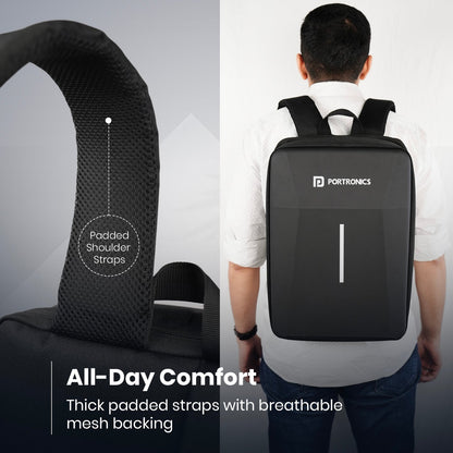 Portronics Byte 2 Laptop Backpack for Laptops up to 15.6 Inches & Durable Zippers, Unisex (Black)