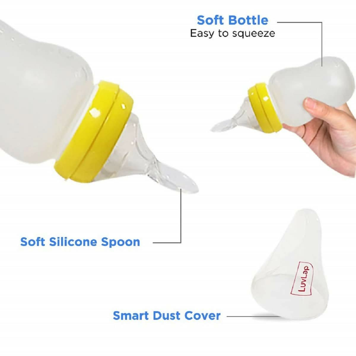 Luvlap silicone squeezy food feeder bottle with spoon bpa free (Capacity: 180ml)