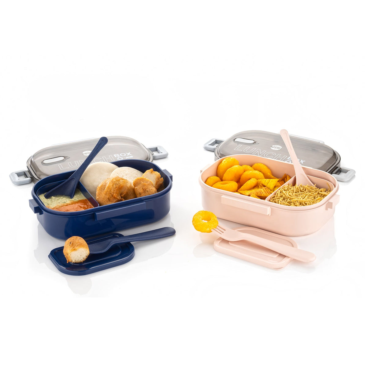 Home Chef Premium Leak-Proof Lunch Box with 3 Compartments and Spoon – BPA-Free Microwave Safe Tiffin Box with Transparent Locking Lid HP DD