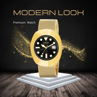 Golden Intermesh Stainless Steel Strap Analog Watch For Men LR138 LOREM
