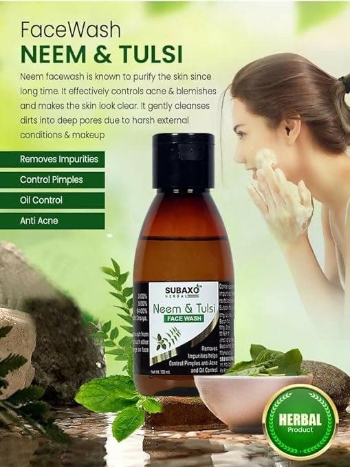 SUBAXO Neem & Tulsi Herbal Face Wash Remove Impurities Control Pimples & Acne (100ml) - HalfPe