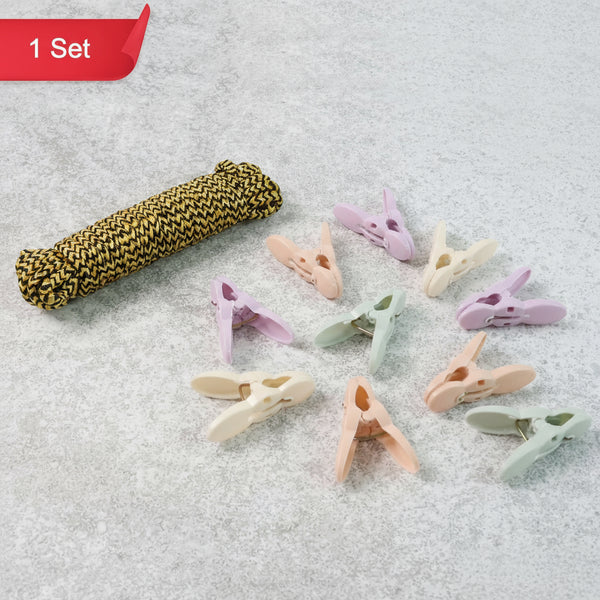 Clothes Drying Rope With Multipurpose Cloth Clips  Strong, Tangle-Resistant Laundry Line Set for Balcony (1 Set)