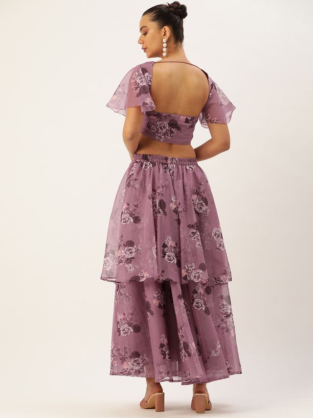 Bollywood Vogue Ready To Wear Mauve Organza Digital Printed Co ords Set