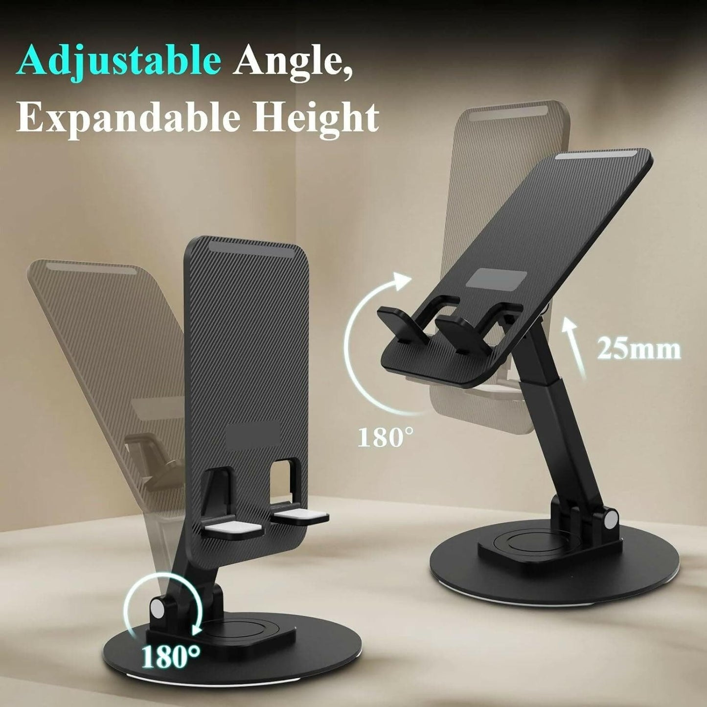 360° Phone Stand with Height & Angle Adjustable for Desk (Black) - HalfPe