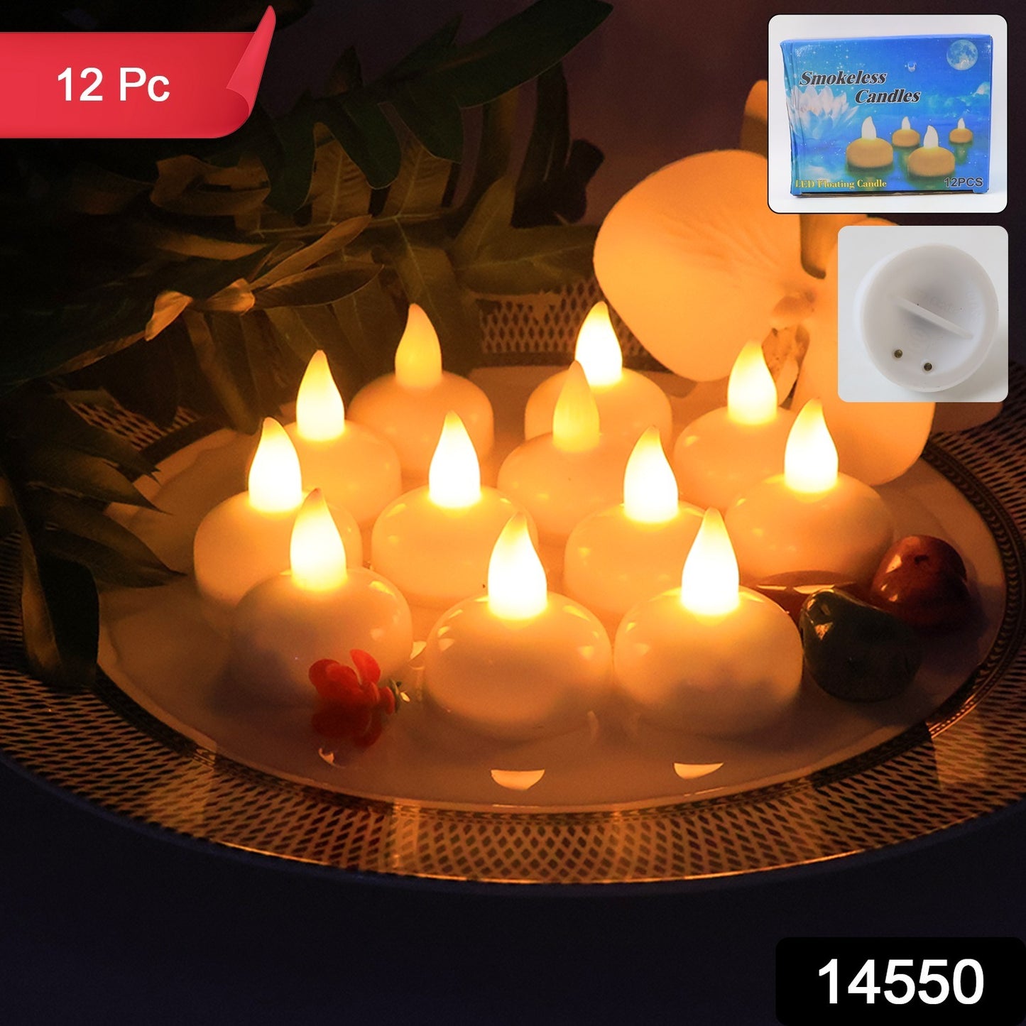 LED Floating Lotus Water Sensor Candles with Automatic On/Off Flameless Decorative Lights (12 Pc)