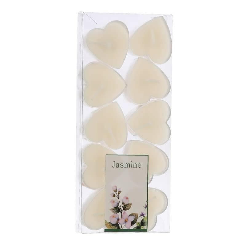 PROSPERRO LUMO by Parkash Candles Scented Heart Shaped Tealights for Home Decor Set of 10 (White - Jasmine), SCENTED WAX Tealight - HalfPe