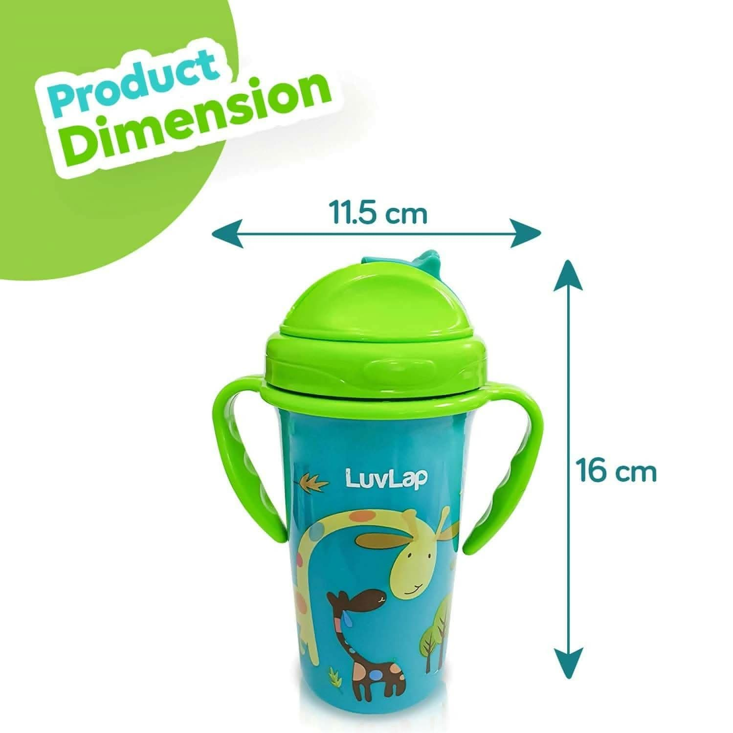 Luvlap tiny giffy soft straw sippy cup flid lid 18m+ 300ml (green) - HalfPe