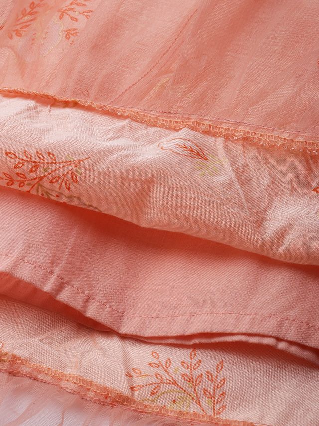 Bollywood Vogue Ready To Wear Peach Foil Printed A Line Dress