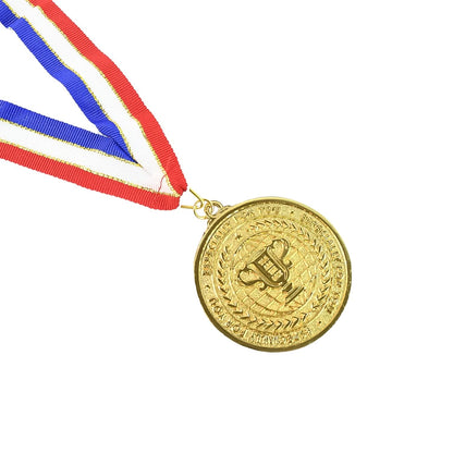 Gold Metal Medal With Tricolor Ribbon (1 Pc)