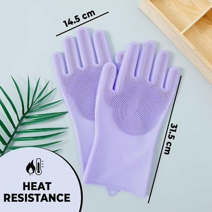 OXSAM Silicone Hand Gloves For Dish Washing Bathroom Cleaning And Kitchen (Pack of 1 (Purple) - HalfPe