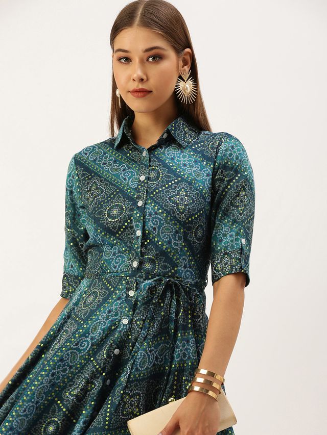 Bollywood Vogue Ready To Wear Blue Chanderi Art Silk Handkerchief Style Dress