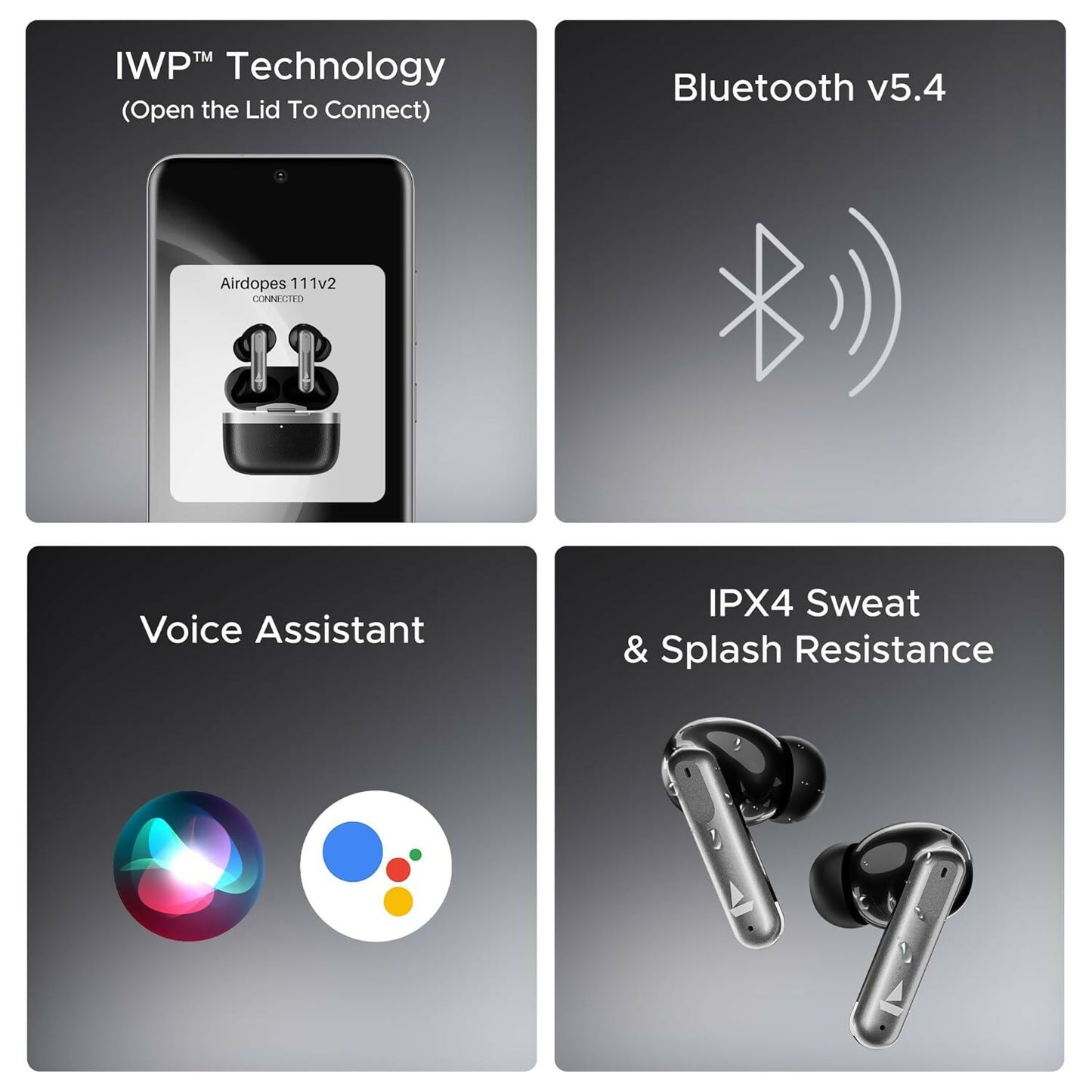 Boat Airdopes 111v2, v5.4 Bluetooth TWS in Ear Earbuds Wireless Earphones with mic (Classic Black)