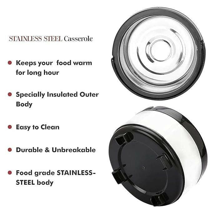 Stainless Steel Thermoware Casserole for Roti/Chapati Hot Pot for hot Meal (1500ml) ,Solid - HalfPe