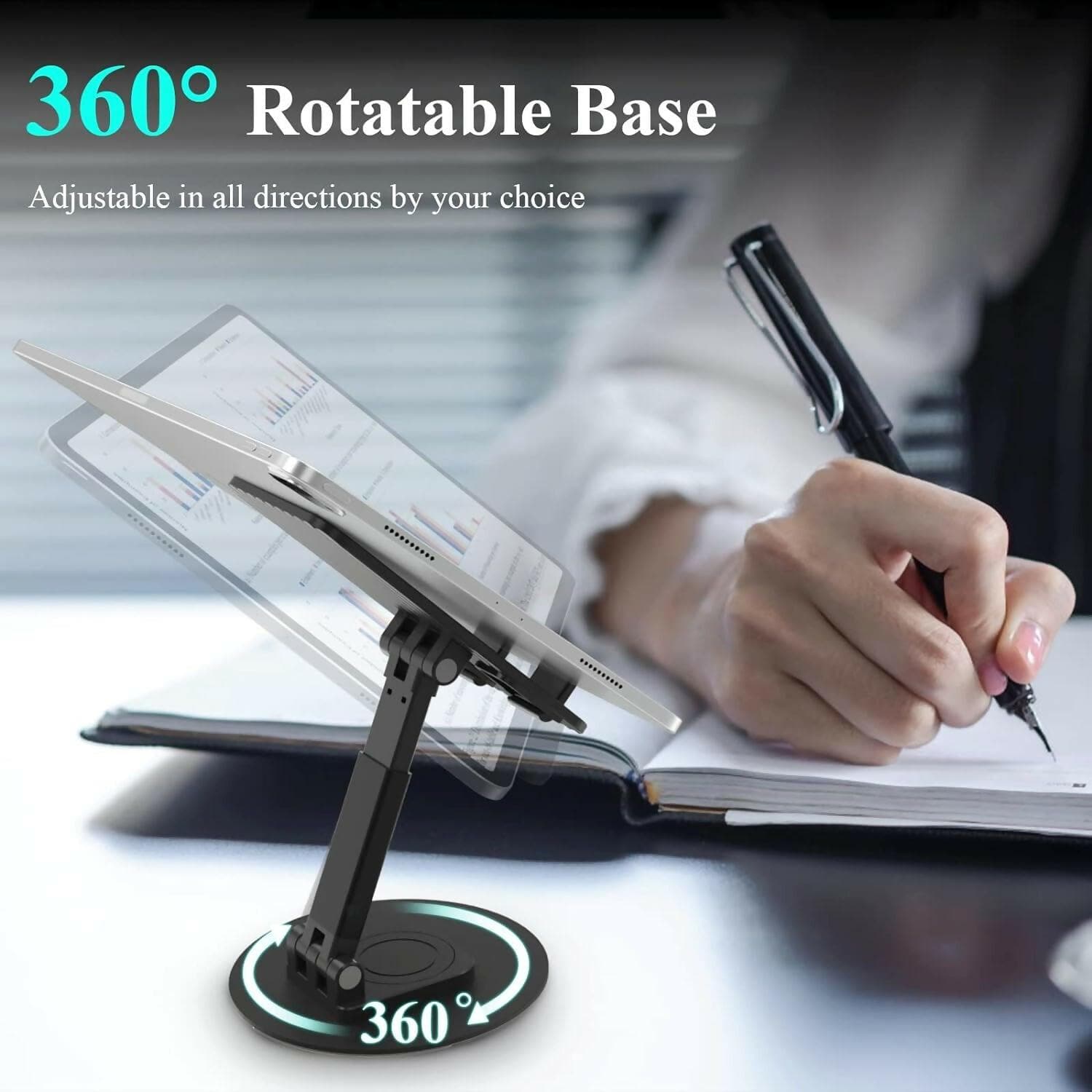 360° Phone Stand with Height & Angle Adjustable for Desk (Black) - HalfPe