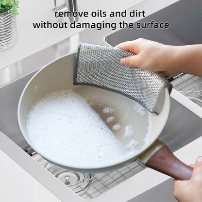 Non-Scratch Double Layer Steel Scrubber Pads Pack of 6 Stainless Steel Dish Cleaning Cloths for Utensils, Sinks & Multipurpose Wet/Dry Use