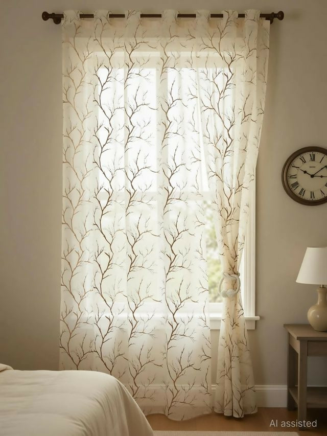 Shree Decor Sheer Transparent Net Curtain – Design 3 (900 Series) | 5FT | Lightweight Decorative for Door, Window & Pooja Room