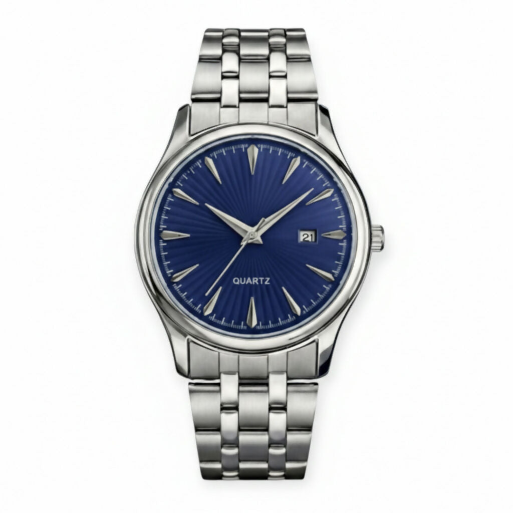 Men’s Stainless Steel Analog Watch with Blue Dial, Quartz Movement, Date Display & Metal Strap LOREM