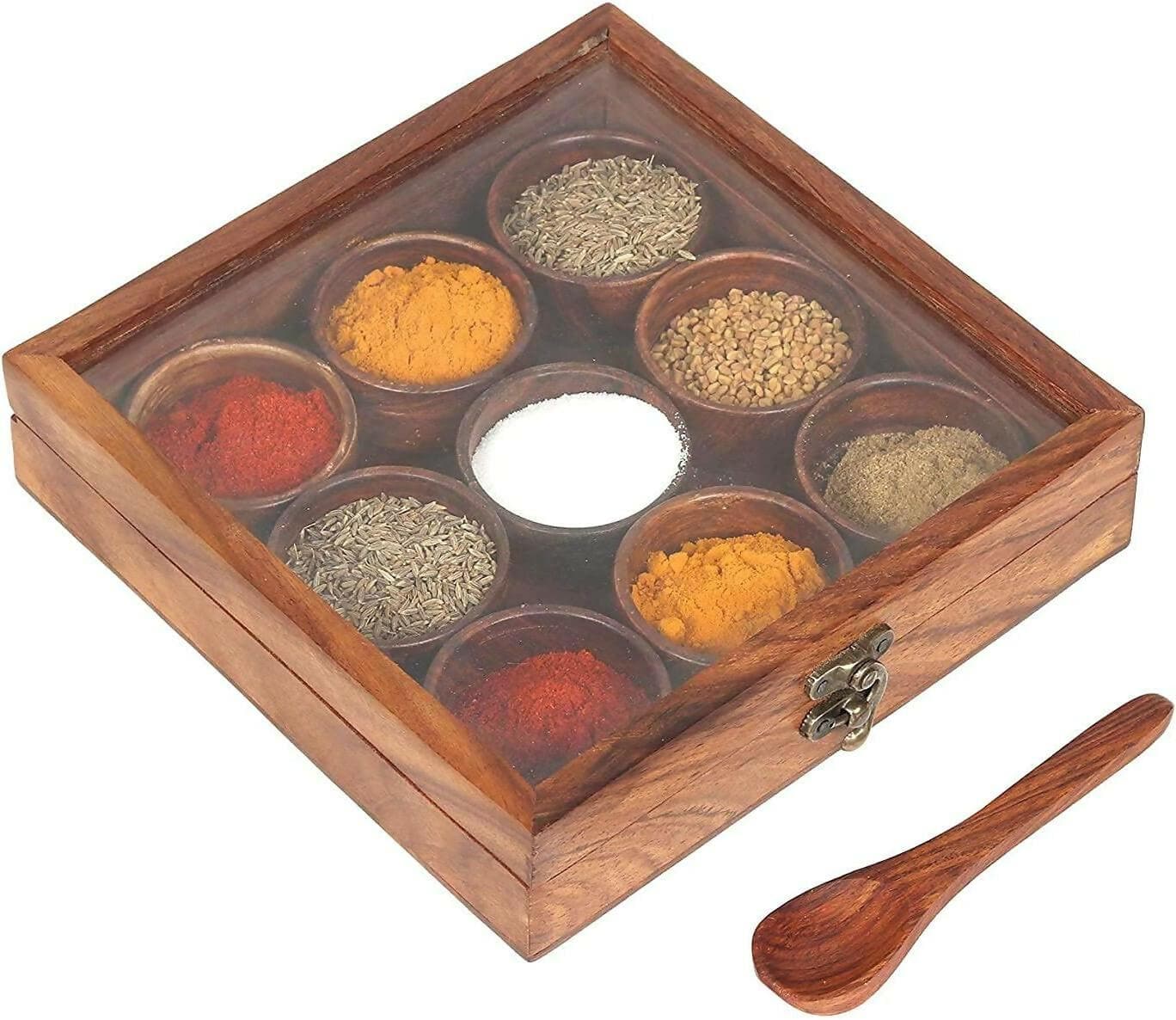 9 Compartments spice box (wooden) - HalfPe