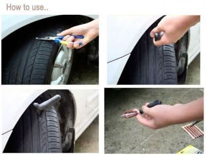 Puncture Repair Kit Tubeless Tyre Full Set With Nose Pliers Rubber Cement And Extra Strips For Cars Bikes HP DD
