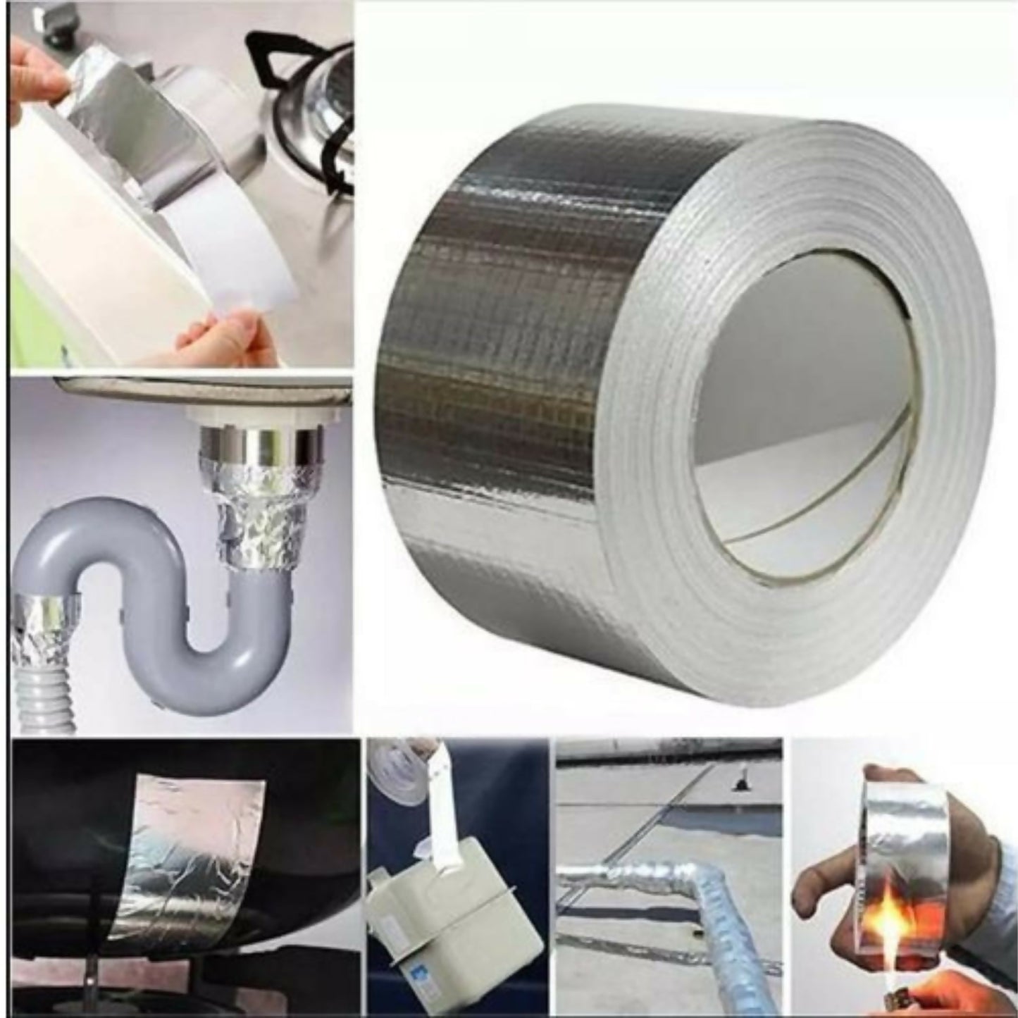 Premium Aluminum Waterproof Adhesive Tape 2 Inch x 5 Meter Silver Foil Sealing Tape for Leak Repairs & Insulation (Set of 1)