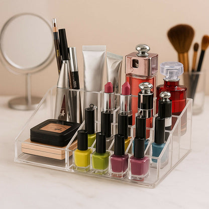 16-Compartment Transparent Makeup Organiser Box ABHI Mobiles