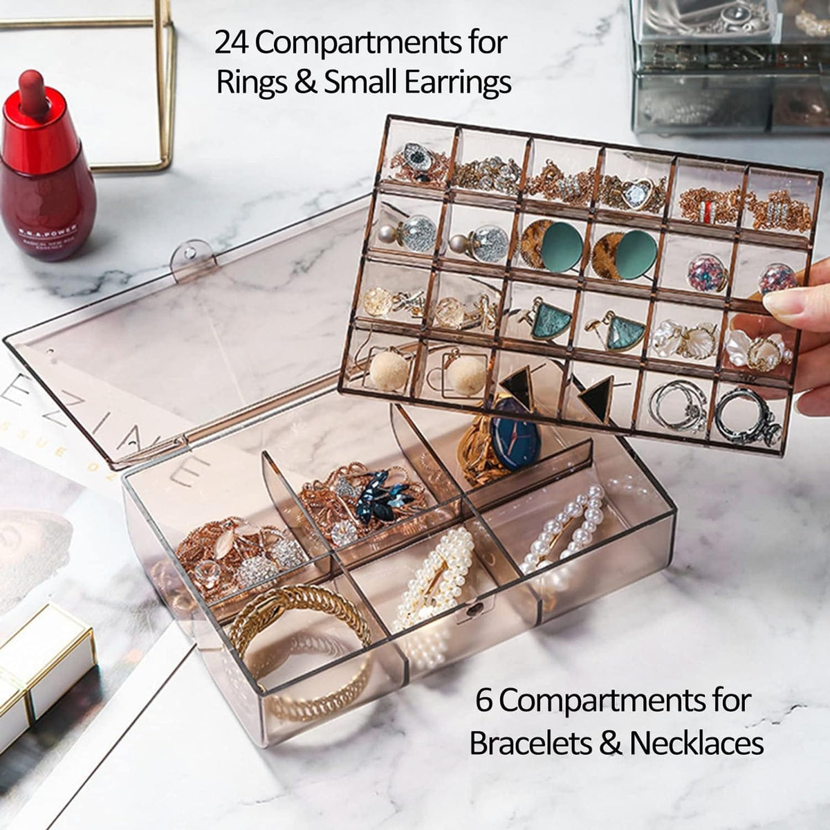 Acrylic 2-Layer Jewelry Organizer Box – 30 Compartments, Dustproof & Portable HP DD