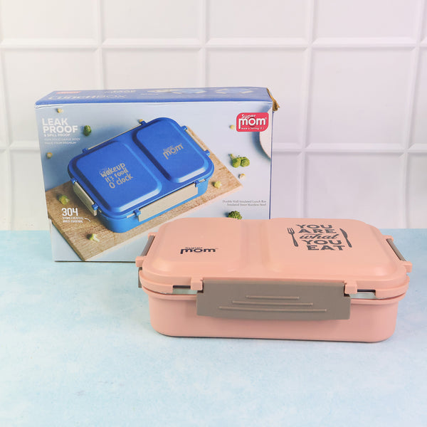 Supermom 2 Partition Stainless Steel Lunch Box with Double Wall Leak Proof Lunch Container with 2 Compartments f