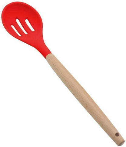 P-Plus International Silicone Cooking Spoon BPA Free 480°F Heat-Resistant Rubber Non-Stick Slotted Spoon for Mixing (Red) - HalfPe