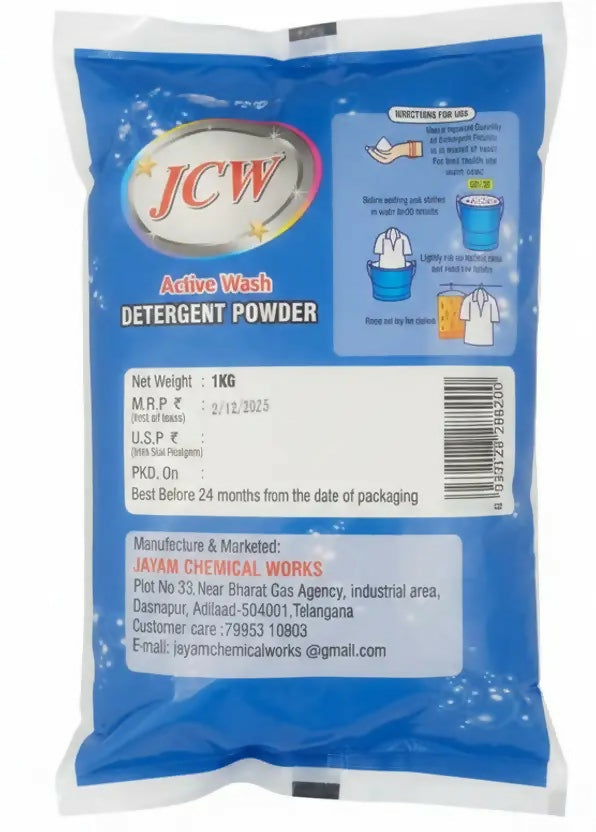 Lashika JCW Active Wash Detergent Powder – Powerful Cleaning for Machine & Bucket Wash Mahathi Enterprises