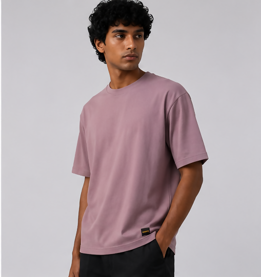 HUSTLE Men's Crew Neck Relax Fit T-Shirt – Pink(Relax fit)