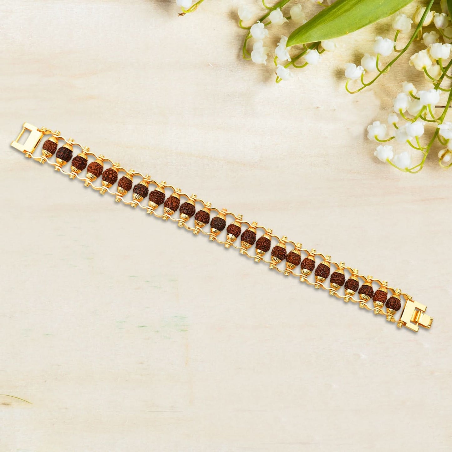 Rudraksha Rakhi For Brother Golden Modern Rudraksha Bracelet Rakhi (1 Pc)