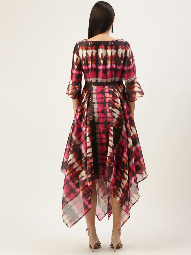 Bollywood Vogue Ready To Wear Multicolored Digital Printed Art Silk Dress