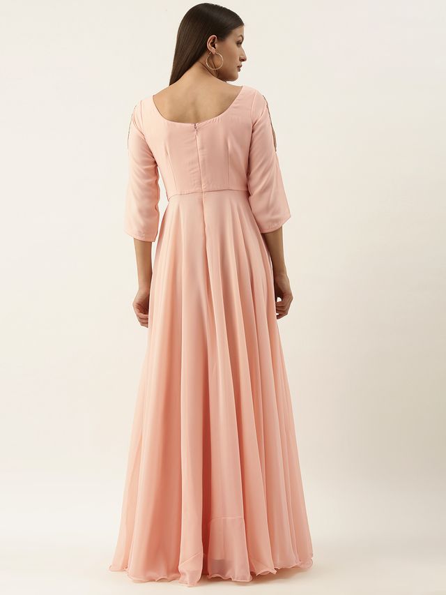 Bollywood Vogue Ready To Wear Embroidered Peach Georgette Gown