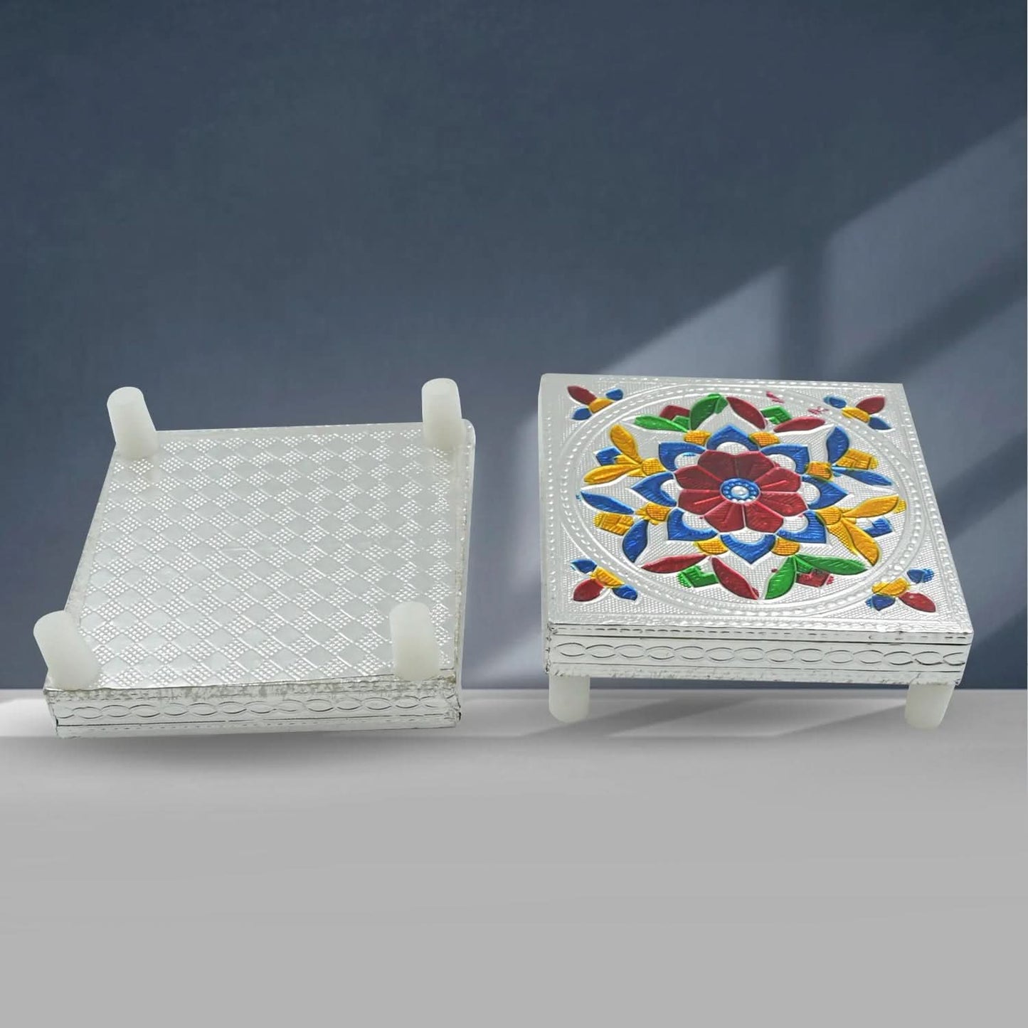 Handicraft Meenakari Wooden Puja Chowki – Multicolour