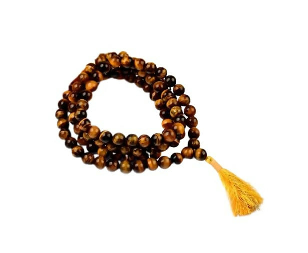 Tiger Eye Stone Mala – Natural Golden Brown Beaded Necklace for Protection, Confidence & Spiritual Balance