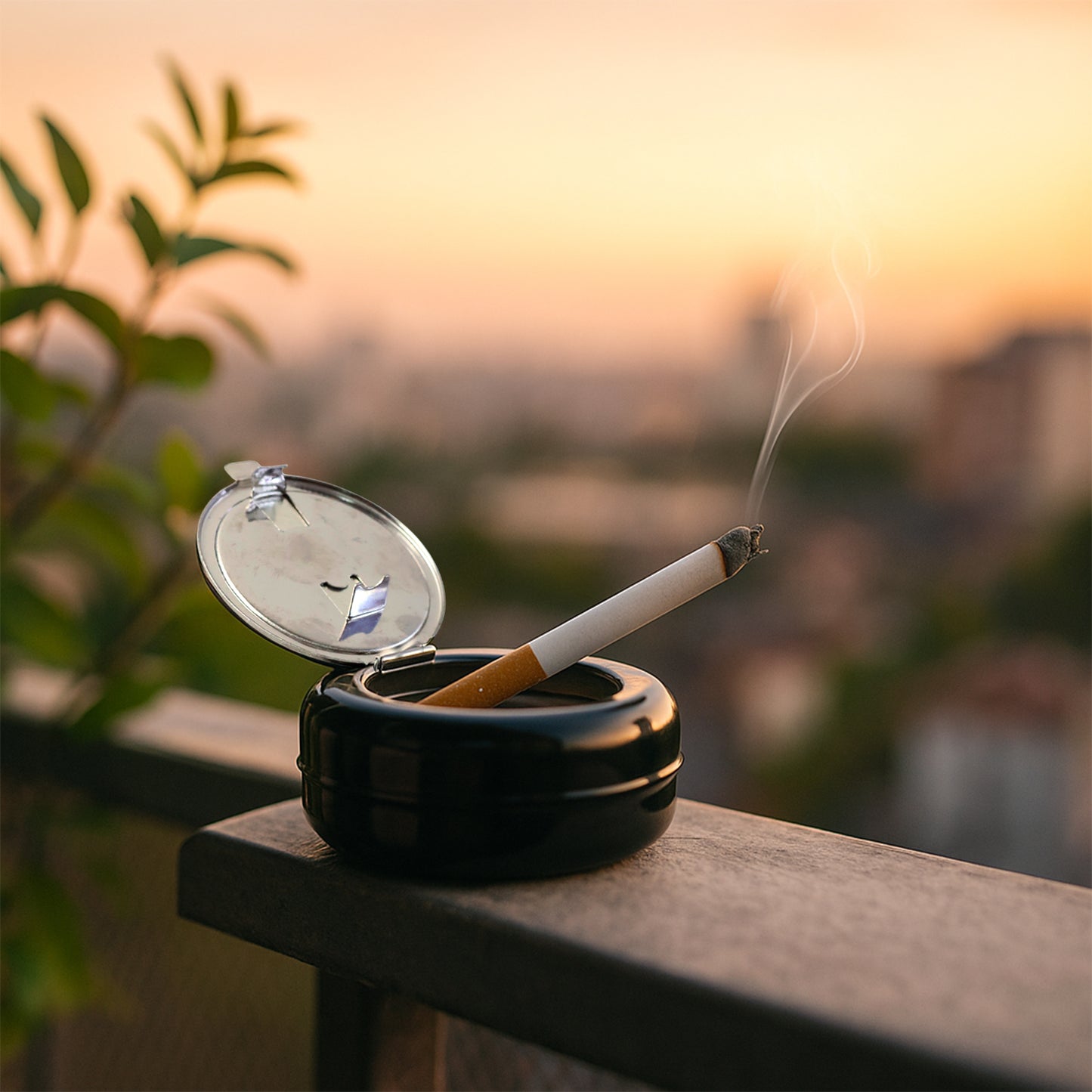 Round Smokeless Ashtray With Lid (1 Pc)