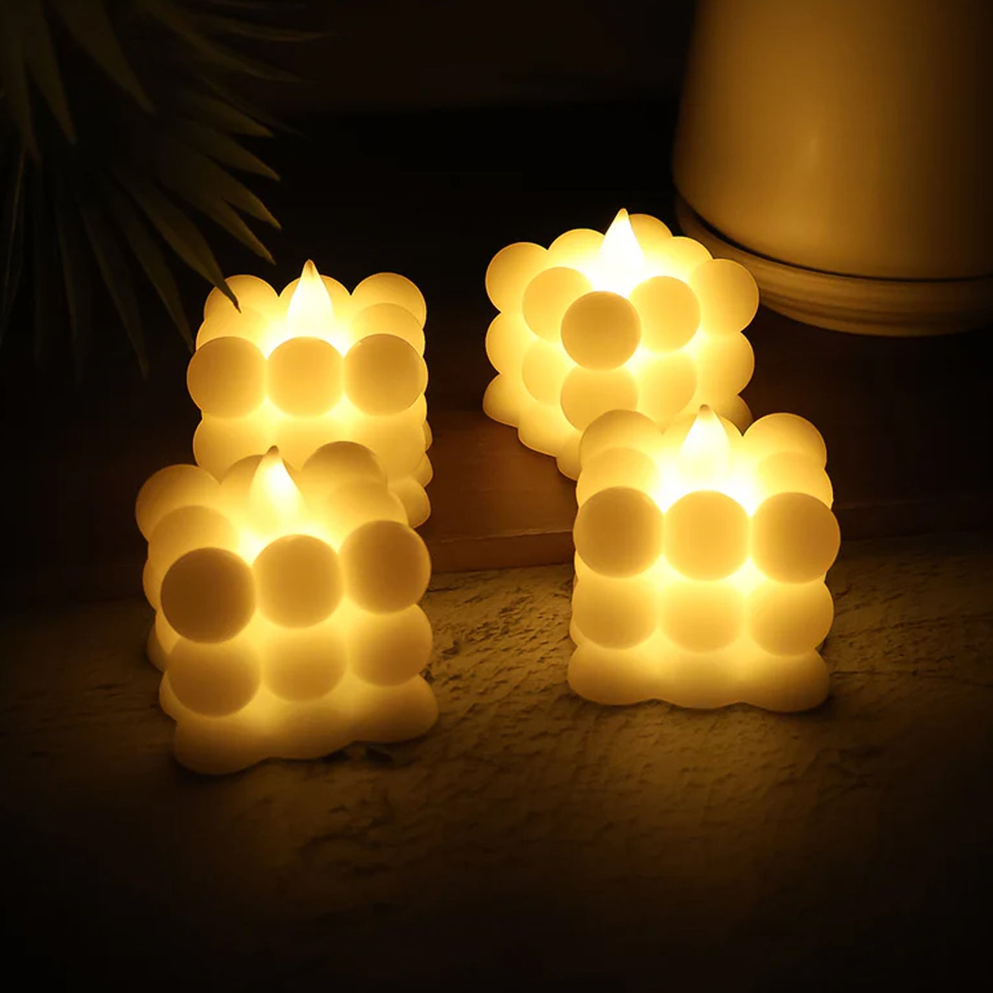 Decorative LED Bubble Candles – Flameless Tealight Candles with Warm Glow for Home(4 Pc  Set)