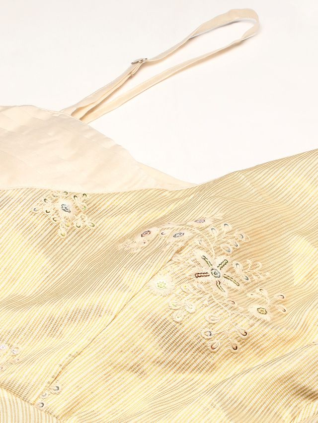 Bollywood Vogue Ready To Wear Cream Art Silk Embroidered Gown