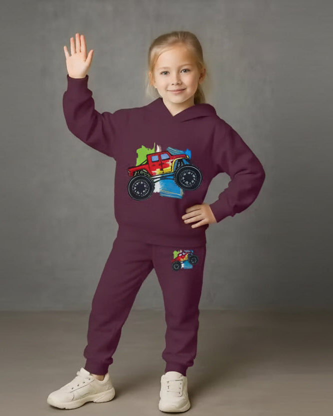 Little Racer Maroon Hooded Top & Bottom Kids Set Luck Fashion